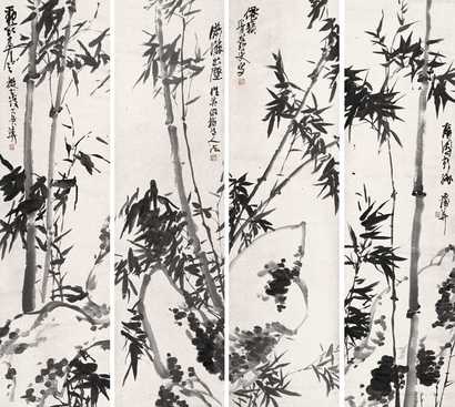 蒲华 墨竹 四屏
